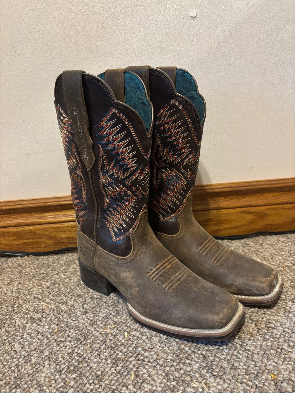 Ariat Brown Leather Women's Western Ankle Boots with Multicolor Stitching